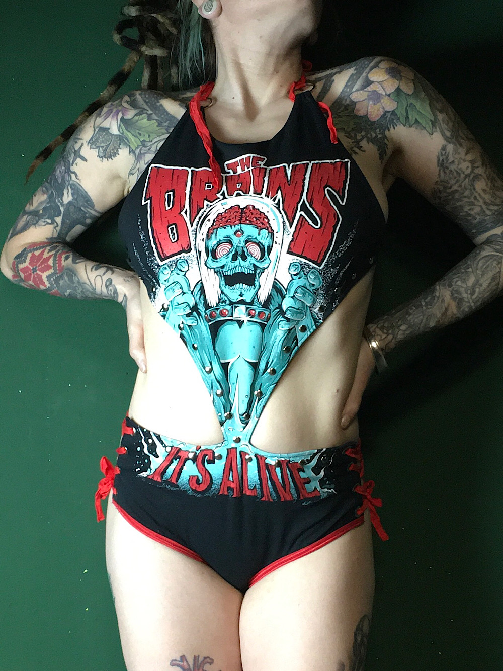 Swimwear, bodywear fromthe brains band, upcycled from tshirt