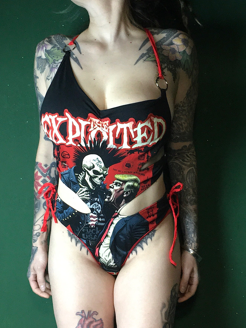 Exploited band tshirt upcycled to swimwear